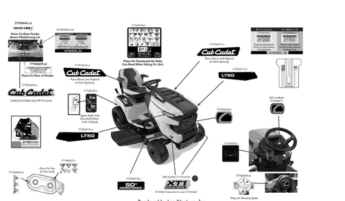 Label Map Diagram and Parts List for XT1-LT50KH (13AQA1TLB10)(2023) Cub Cadet Lawn Tractor